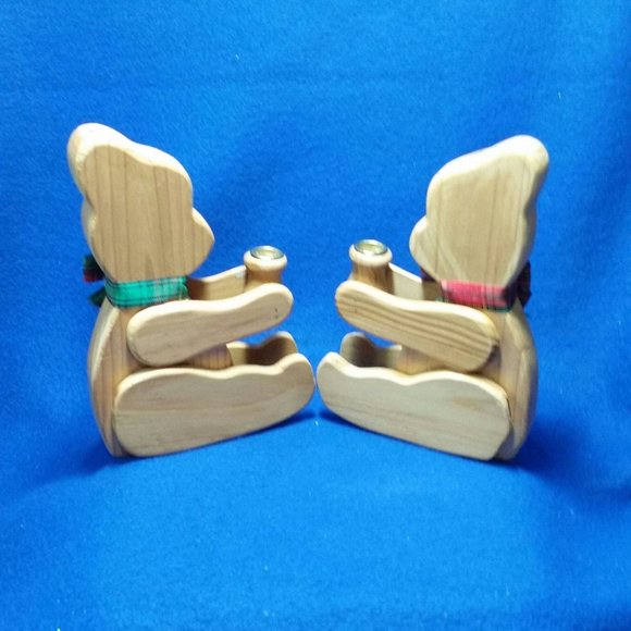 Wooden Teddy Bear Candlestick Holder Set Christmas Around The World Set of 2 - Picture 5 of 10